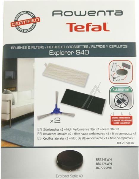 KIT FILTRES + BROSSETTES  ASPIRATEUR ROBOT ROWENTA  EXPLORER SERIE 20 / SERIE 40 / RR72 / RG72 - ZR720002