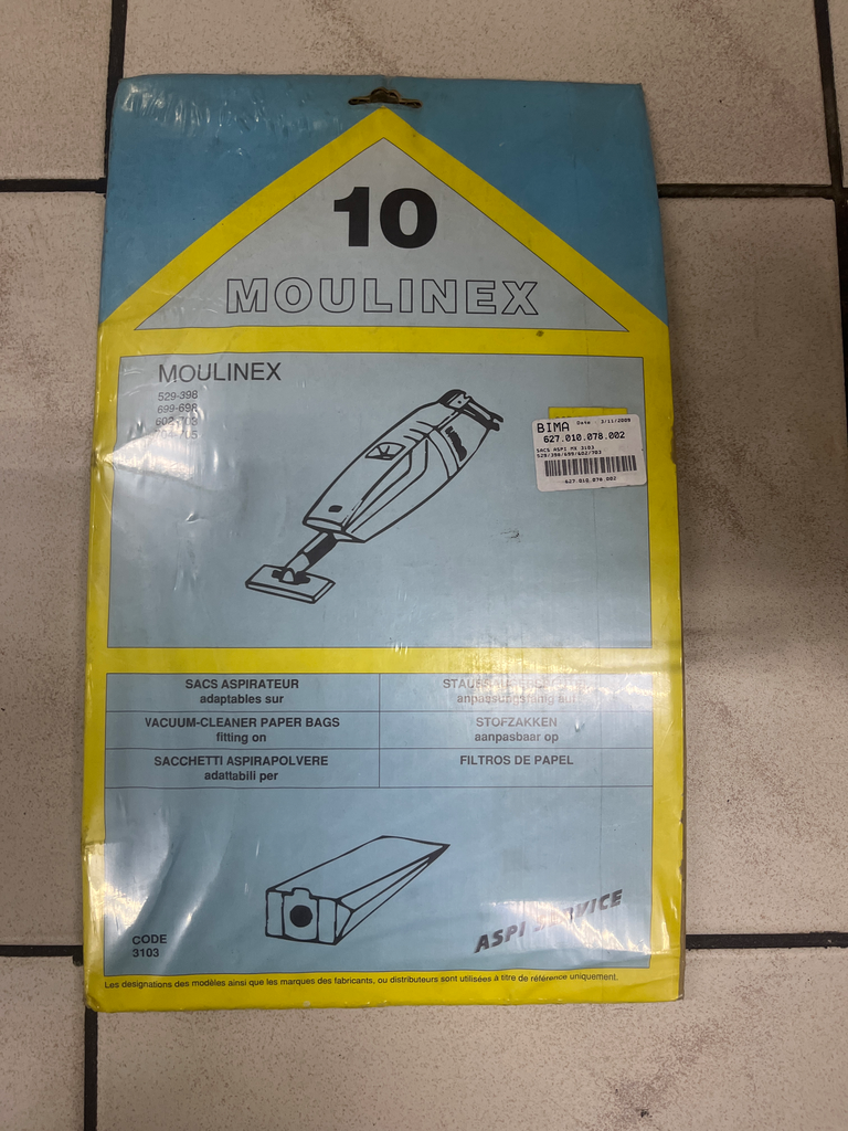 SACS ASPIRATEUR MOULINEX - 529 / 398 / 699 / 602 / 703  - Jusqu'à fin de stock