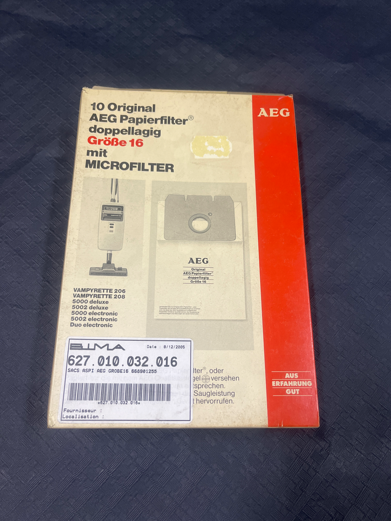 SACS ASPIRATEUR AEG GROBE16 / GR20 - 668901255 - VAMPYRETTE 206 / 208 5000 - 5002 DE LUXE / 5000 - 5002 ELECTRONIC - Jusqu'à fin de stock