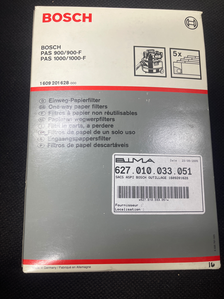 SACS ASPIRATEUR BOSCH OUTILLAGE - PAS900-900F / PAS1000-1000F - 1609201628 /5P.