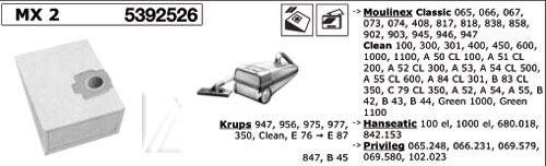 SACS ASPIRATEUR MOULINEX ADAPTABLE  CLASSIC - CLEAN - 9B45030 - MX2 - Jusqu'à fin de stock