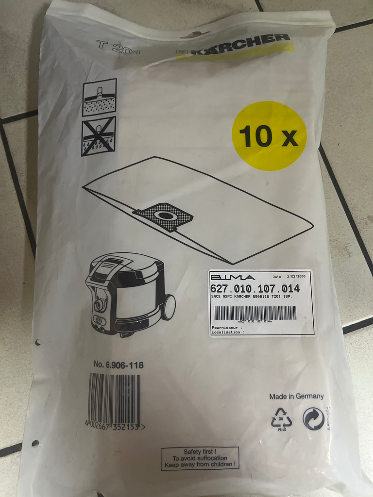 SACS ASPIRATEUR KARCHER  T201 -/10P. - 6.906-118.0