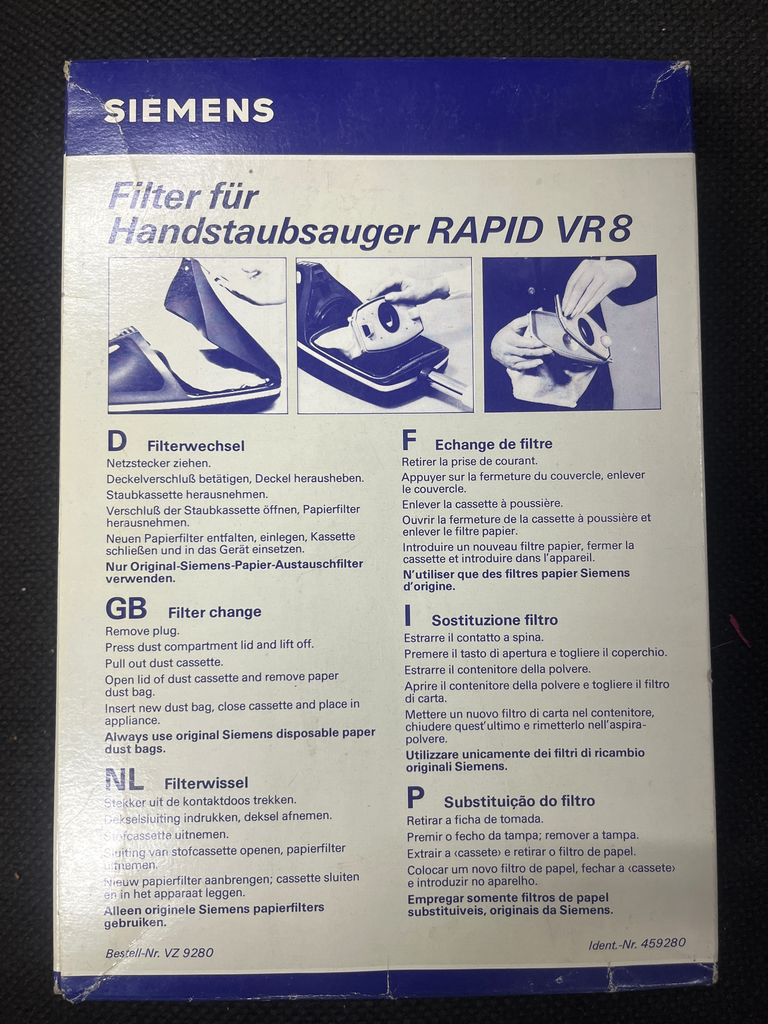 SACS ASPIRATEUR BOSCH / SIEMENS - RAPID VR8 - VZ9280 - 00459280 - Jusqu'à fin de stock