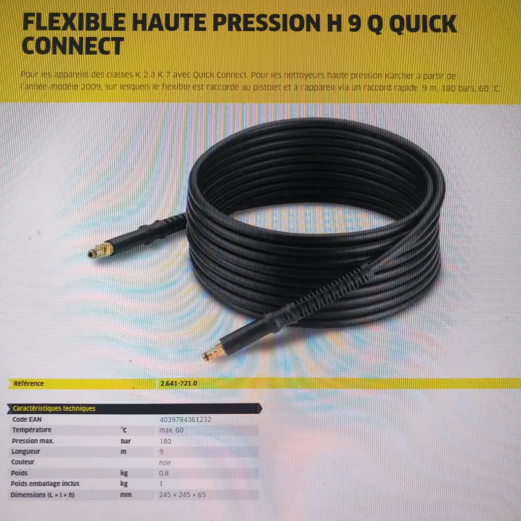 TUYAU HAUTE PRESSION KARCHER 2.641-721.0 QUICK CONNECT 9M