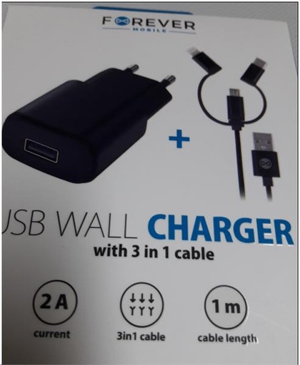 [150.000.000.056] CABLE DE CHARGE ET SYNCHRO 3 en 1 - MICRO USB - TYPE C - LIGHTNING