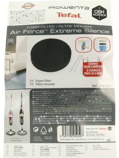 [514.010.075.078] FILTRE MOUSSE NOIR - ROND - ASPIRATEUR ROWENTA - AIR FORCE EXTREME SILENCE - ZR903901