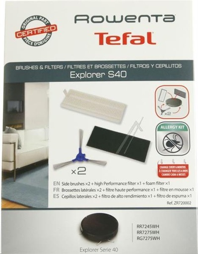 [514.010.075.086] KIT FILTRES + BROSSETTES  ASPIRATEUR ROBOT ROWENTA  EXPLORER SERIE 20 / SERIE 40 / RR72 / RG72 - ZR720002