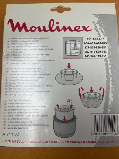 [514.019.078.003] 12 FILTRES A HUILE  FRITEUSE MOULINEX A01 / A03 / A06 / A07 / A13 / A63 / 877 / 879 / 880 / 981 / E29 / T43 - TYPE 711= 9711016 / A71102 - Jusqu'à fin de stock