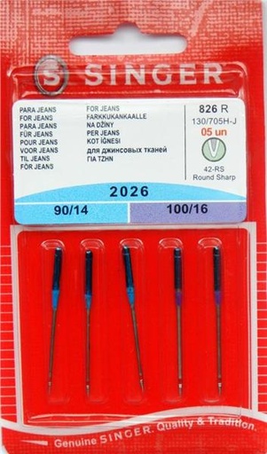 [999.043.014.014] AIGUILLE POUR MACHINE A COUDRE SINGER,... Pour jeans / 5 P. - 3 X 90 - 2 X 100 -  N2026-826
