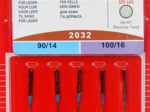 [999.043.014.019] AIGUILLE POUR MACHINE A COUDRE SINGER,... Pour cuir - 2032-832R - /5p. - 3 X 90/14 - 2 X 100/16
