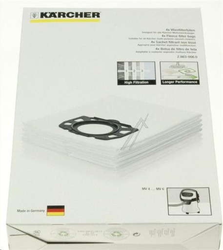 [627.010.107.036] Sacs aspirateur Karcher KFI487 - WD4 / WD6 / KWD4 / KWD6 / SE5 / SE6 - / 5P. - 2.863-006.0