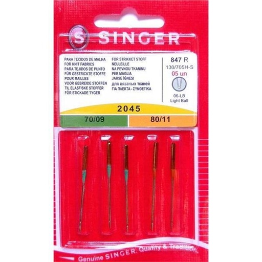 [999.043.014.016] AIGUILLE POUR MACHINE A COUDRE SINGER,... Pour tissus mailles - 2045-847R - 3 X 70 - 2 X 80