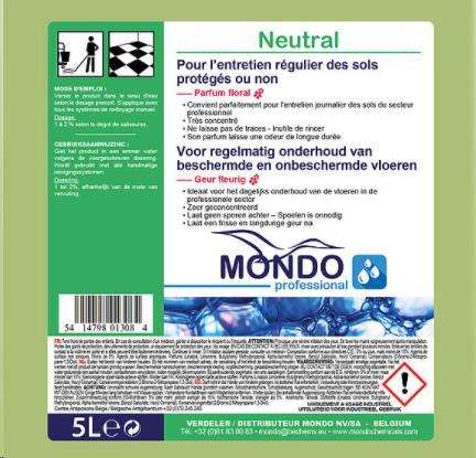 [900.000.000.080] NETTOYANT SOL MONDO  NEUTRAL FLORAL - 5 L. - CPV410-25